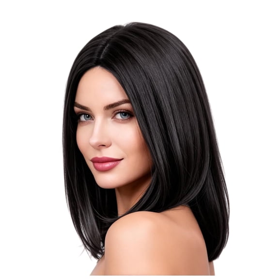 JOFMWIX Natural Black Bob Wigs for Women with No Bangs Short Straight Wig with Middle Part 14 Inch Heat Resistant Synthetic Wig Daily Party Use