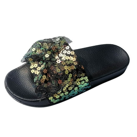 

Slippers for Women Womens Shoes Summer Breathable Mesh Bow Flower Glitter Slippers Fashion Flat Slippers House Slippers Pu 38