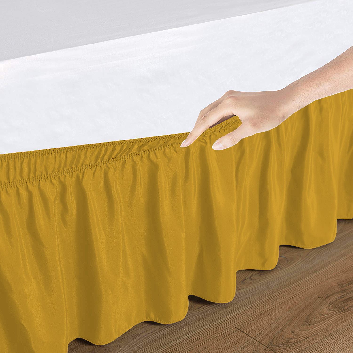 D.N.G. BEDDINGS 1 Piece Wrap Around Bed Skirt, 6 Inch Deep Pocket, 800 Thread Cotton 100% Egyptian Cotton, King Size (76" x 80") Inch, Solid Gold