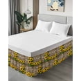 thumbnail image 4 of Yellow Sunflowers Bed Skirt Queen Size 18 Inch Drop, Love Family Brown Wood Striped Countryside Adjustable Elastic Dust Ruffles Bedskirt for Queen Bed Wrap Around Pleated Mattress Frame Cover, 4 of 9