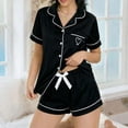 thumbnail image 4 of Pj Sets For Woman,Pajamas Set for Women Short Sleeve Sleepwear Button Down Pjs Soft 2 Piece Lounge Sets,Black,XXL, 4 of 5