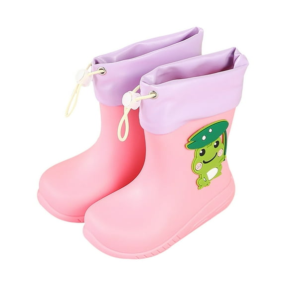 XIMIN Kids Cute Cartoon Frog Pattern Rainboots Girls' Waterproof Rain Boots Rubber EVC Rainboots Kids Easy-on Rain Boots Toddler Rain Shoes