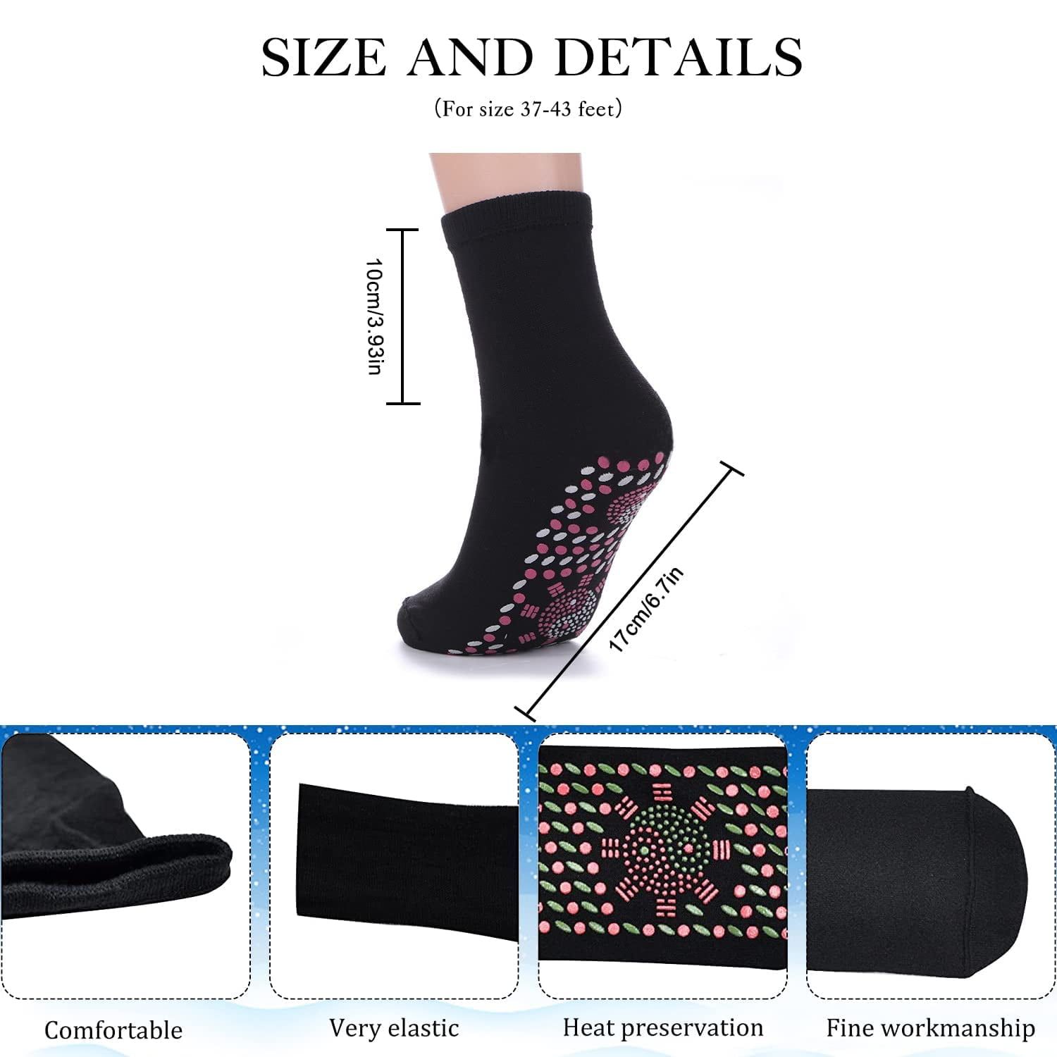 5 Pairs Tourmaline Acupressure Self-Heating Shaping Socks, Tourmaline Slimming Health Sock, VeinesHeal Hyperthermia Socks, Slimming Health Sock, Foot Massage Thermotherapeutic Sock