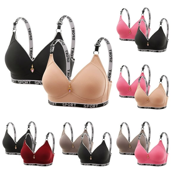 Kilaqueen 2 Pack Full Coverage Womens Bras Letter Printed Push Up Bras Stretchy Seamless Bras Ribbed Everyday Bras, Bras for Women No Underwire