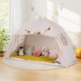 thumbnail image 2 of Gymax Twin Full Size Bed Tent w/2 Windows Flags for Boys & Girls Aged 3+ Years Old Beige, 2 of 10