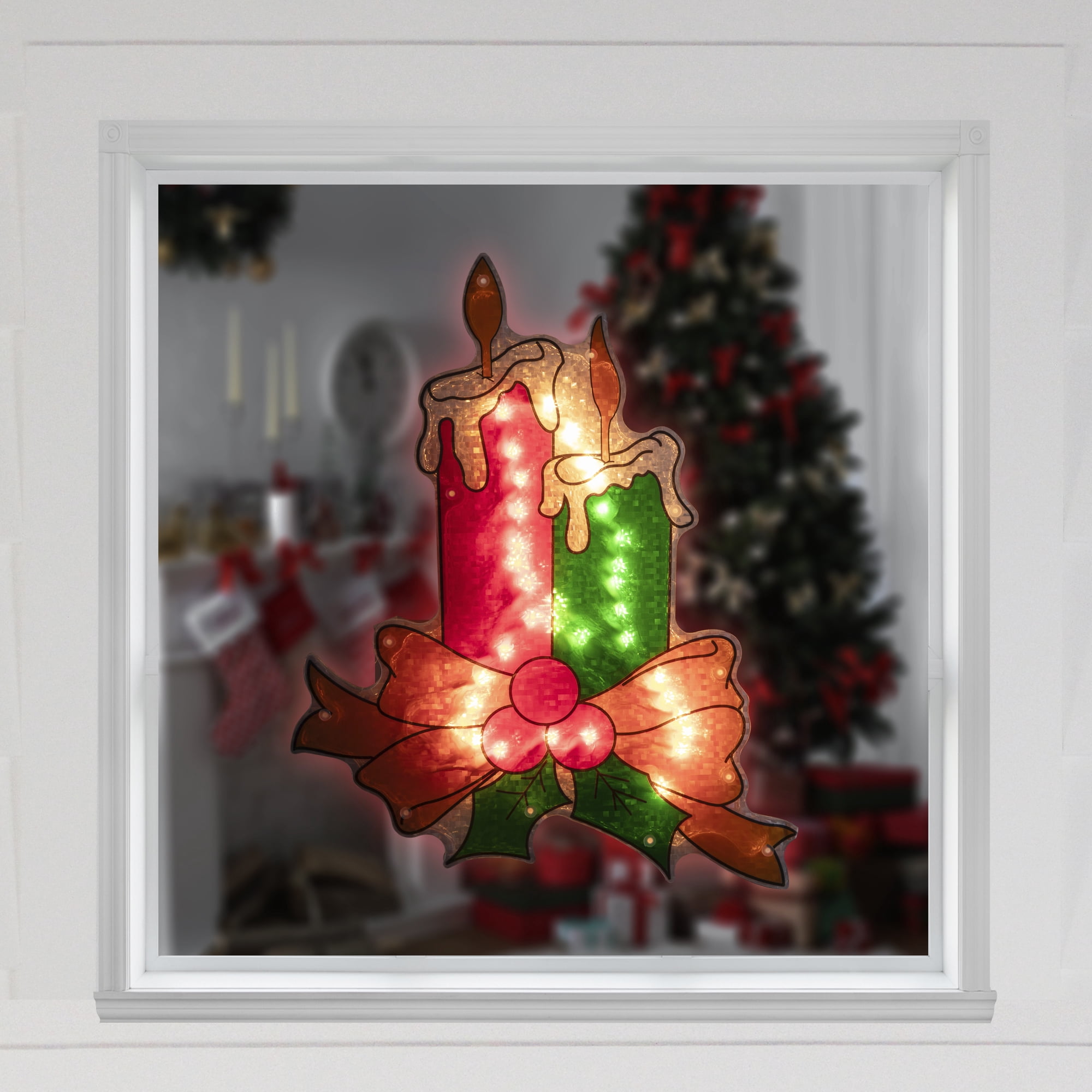Northlight Lighted Holographic Candle Christmas Window Silhouette Decoration - 17"