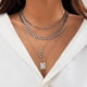 thumbnail image 1 of Collar con colgante geométrico de cadena de metal apilada con personalidad de Europa y Estados Unidos, con patrón de piel de serpiente dulce y fresco, collar para mujer, 1 of 6