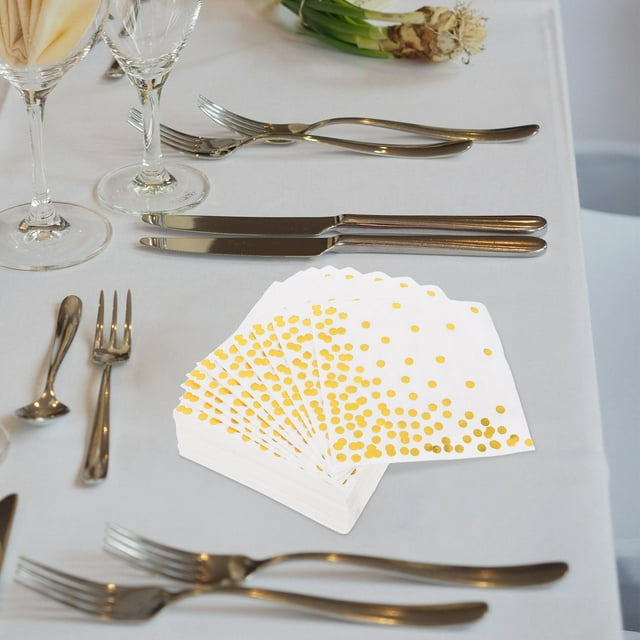 OULII Serviettes en Papier Jetables au Design Élégant en Feuille d'Or pour la Maison, Parfaites pour les Fêtes et les Rassemblements, Blanches, 70 Unités