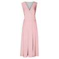thumbnail image 5 of Timoontee Ladies Plus Size A-Line Long Dress Elegant Vintage Solid Sundress V-Neck Beachdress Waist Ruched Flowy Skater Dresses Daily Summer Slim Sleevelsss Dress Fashion Trendy Pink XXL, 5 of 5