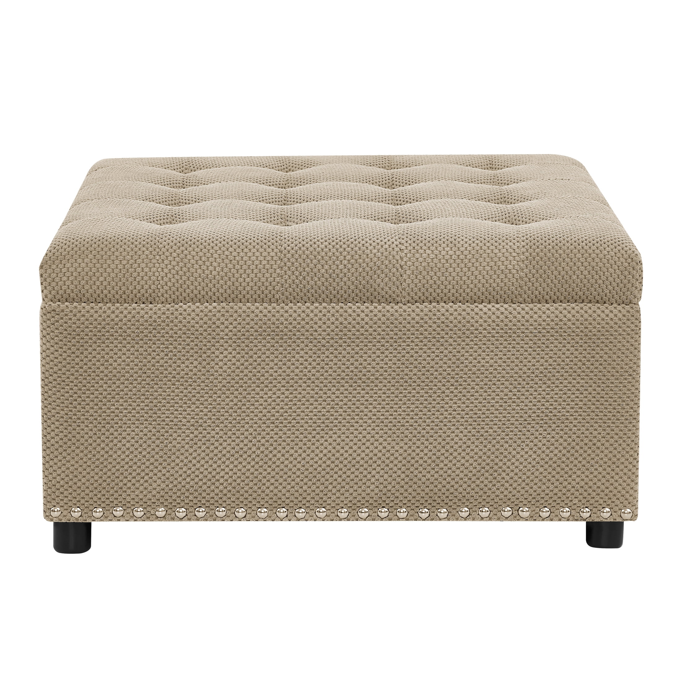 Noble House 30" Square Storage Ottoman with Tufted Top, Nailhead Trim, Camel