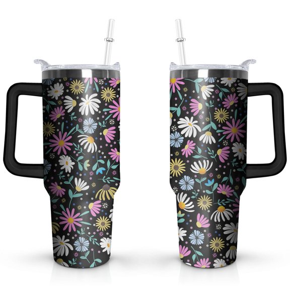 Wildflowers 40 OZ Tumbler Cup with Lid and Straw for Water Iced Tea Coffee Smoothie and More