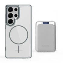 ELEHOLD Clear Magnetic Wallet Case For Samsung Galaxy S23 Ultra , Mag Safe Compatible Transparent Hard PC   TPU Back Shockproof Protection Case Cover with Magnetic Card Holder ,Gray