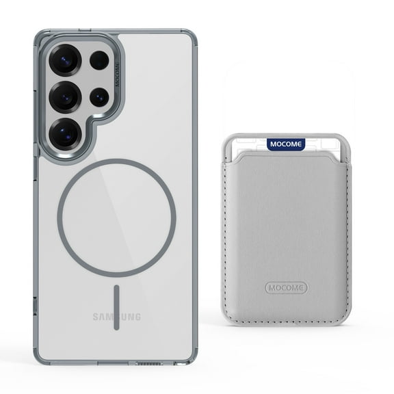 For Samsung Galaxy S25 Ultra Magnetic 2-in-1 Phone Case,with Magnetic Detachable Card Holder,Credit Card Slot,Compatible with Mag-Safe,Transparent Back,Shockproof Rugged Wallet Phone Case,Gray