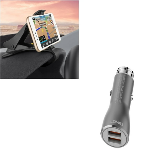 Non-Slip Dash Car Mount w 2-Port USB 36W Fast Charger for Alcatel 7 - ASUS Zenfone V Live, ROG Phone, AR 6 5z 4 Pro - Blackberry Key2 LE - BLU G9, Vivo XI Plus 5 - CAT S48c - Coolpad Legacy