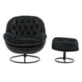 thumbnail image 3 of Velvet Accent Chair with Ottoman, Modern Swivel TV Chair with Round Metal Base, Tufted Upholstered Recliner Set for Living Room, Bedroom, Reading Rooms, Black, 3 of 9