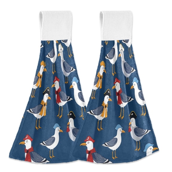 Yayeee Kitchen Hanging Hand Towels Set of 2 with Loop Bathroom Absorbent Tie Towel, Cartoon Birds Pattern