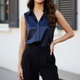 thumbnail image 5 of Sillenn Womens Sleeveless Shirts Button Down Collared Shirt Silky Satin Blouse Business Work Summer Tank Top Peasant Tunic Tops Classical Blouse Dressy Casual V Neck Basic Tank Tops Blue L, 5 of 8