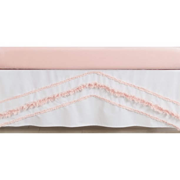 Boho Fringe White and Pink Tufted Dust Ruffle Crib Skirt by Sweet Jojo