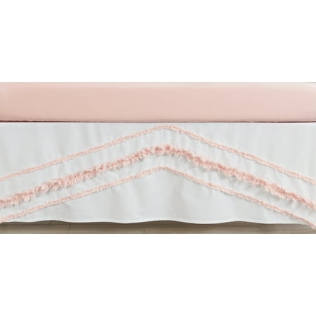 UPC: 0846480091264 | Boho Fringe White and Pink Tufted Dust Ruffle Crib Skirt by Sweet Jojo Designs
