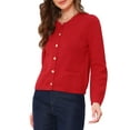 thumbnail image 4 of INSPIRE CHIC Button Down Cardigan Sweater for Women's Long Sleeve Crew Neck Solid Casual Knitted Jacket XS Red, 4 of 6