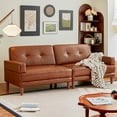 thumbnail image 3 of 94.5-inch Tufted Leather Sofa with Deep Seat, Mid Century Modern Brown Sectional Couch, 3-Seater Upholstered Couches with Square Arms and Solid Wooden Legs for Living Room Home Office, 3 of 11