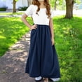 thumbnail image 4 of Summer Dresses for Girls with Pockets 4-14 Years Teens Kids Casual Color-Block Short Sleeve Crewneck Pullover A-Line Long Maxi Dress, 4 of 8