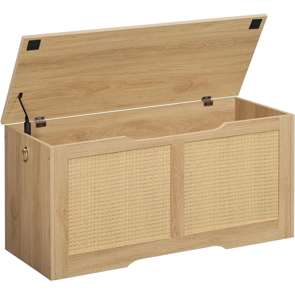 HOOBRO 39.3" Storage Chest Rattan-Like Storage Trunk Entryway Bench Safety Hinge Natural NL11CW01