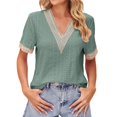 thumbnail image 1 of Gibobby Playeras Mujer Camisetas Cuello V Tops para mujer Casual Summer Lace V Neck Puff Sleeve Camisetas y blusas Fashion Eyelet(Verde,CH), 1 of 5