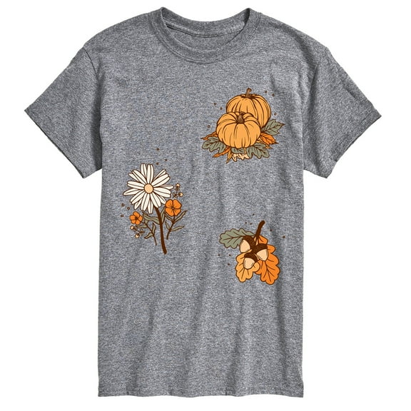 Instant Message - Fall Pumpkin And Flowers - Men's Short Sleeve Graphic T-Shirt