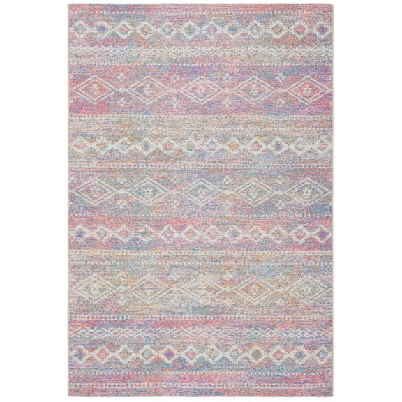 SAFAVIEH Summer Zoja Geometric Indoor/Outdoor Area Rug, Ivory/Pink, 9' x 12'