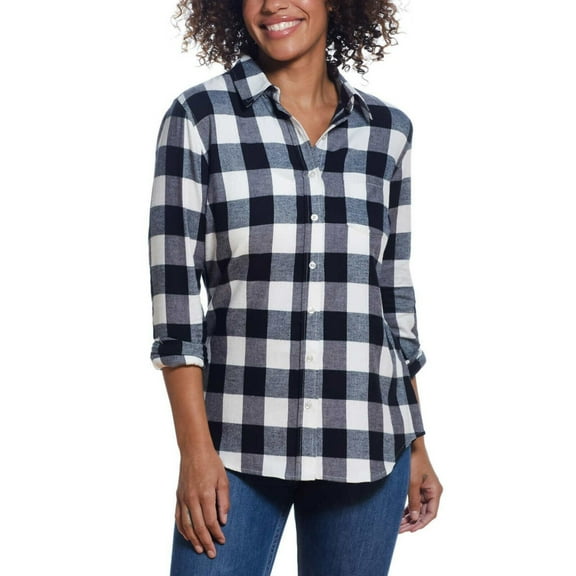 Weatherproof Vintage Women's Plaid Print Lightweight Cozy Super Soft Cotton Flannel Button Front Shirt