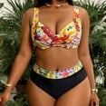 thumbnail image 3 of Plus Size Bathing Suits for Women Tummy Control Printed Suspender Side Strap Split Swimsuit 2 Pc Set, 3 of 8