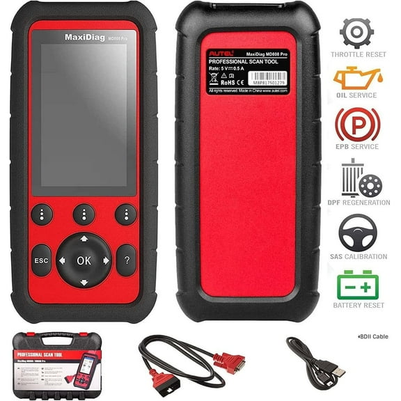 Autel MaxiDiag MD808 Pro With Extension Cable OBD2 Scanner Code Reader Read/Clear Codes DTC Lookup 7 Special Features Oil Reset Battery Reset EPB SAS BMS Upgraded MD806 MD802 AL329 AL529 AL609 AL629