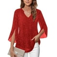 thumbnail image 4 of BLVB Women's 3/4 Sleeve Dressy Tops Elegant V Neck Blouse Tunic Shirts for Women for Casual Work Evening Party, 4 of 7