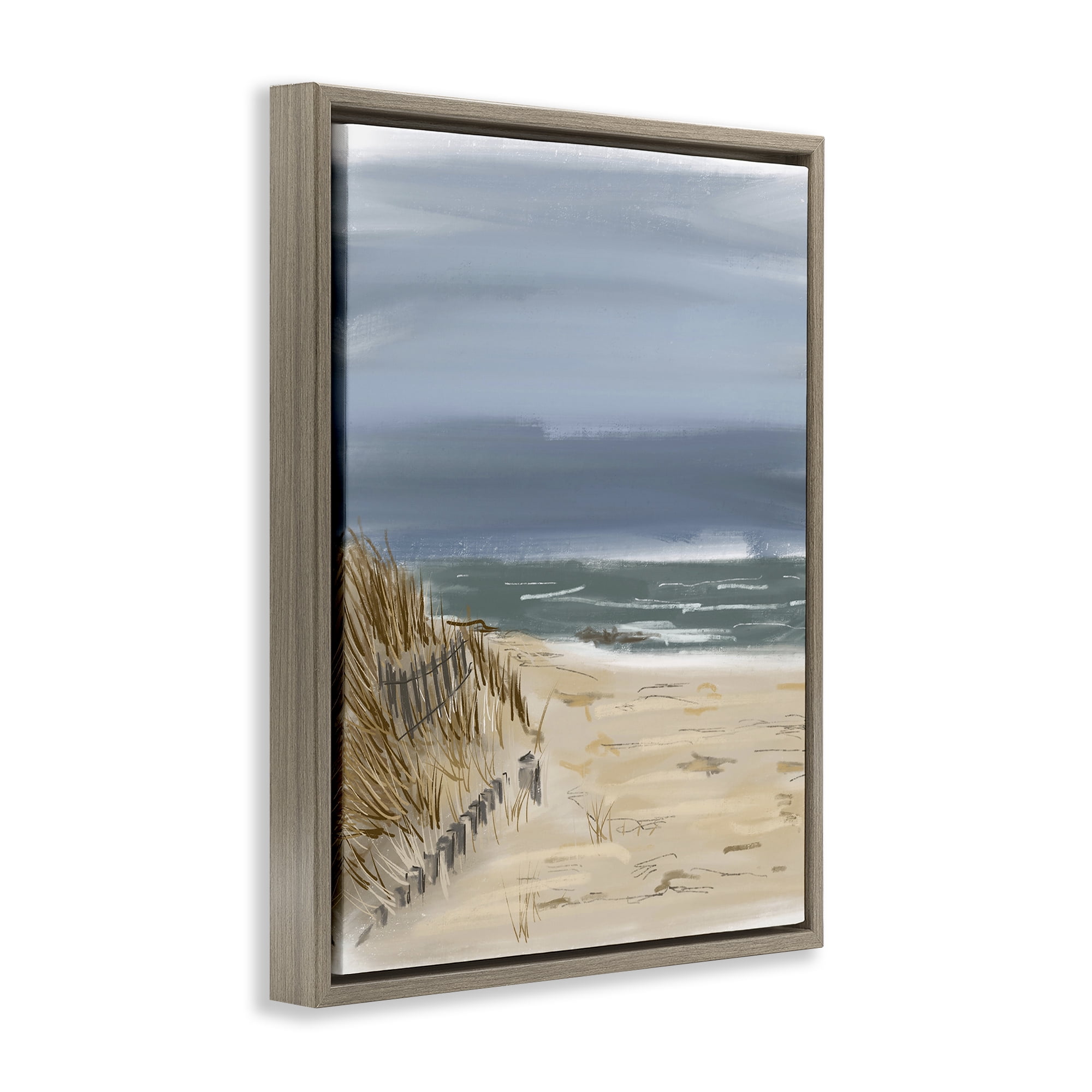 Stupell Industries Serene Beach Fence Landscape Painting Brown Floater Framed Canvas Art Print Wall Art, 25 x 31