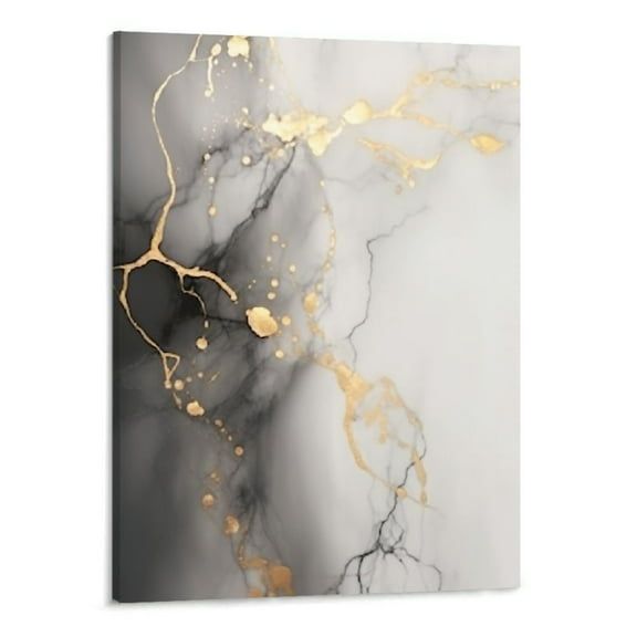 Creowell Modern Abstract Minimalist Black Gold ink Water Flow Marble Shapes Framed Artwork for Living Room Decor Office Canvas Pictures Bathroom Home Decoration Wall Canvas Prints Artwork 16x20 inch