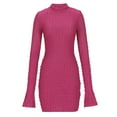 thumbnail image 4 of BangWanChi Plus Size Sweater Dress Women Elegant Temperament Half Aged Solid Color Long Sleeved Flared Sleeve Dress Hot Pink M, 4 of 5