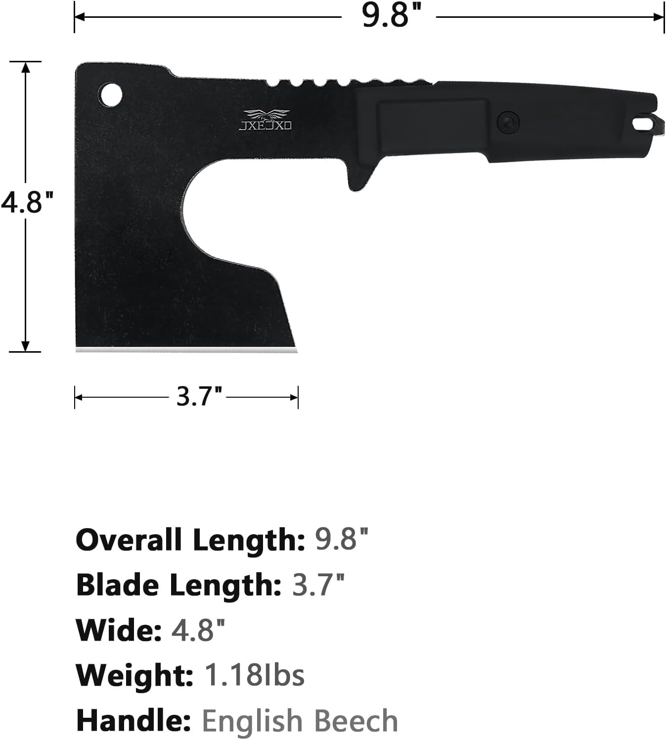 JXE JXO Camping Hatchet with Sheath, 9.8" Full Tang Steel Blade, Ergonomic Rubber Handle for Bushcraft