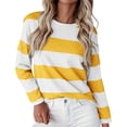 thumbnail image 1 of ManxiVoo T-Shirt à Manches Longues à Rayures Imprimées pour Femme, Col Rond, Confortable, T-Shirt Graphique d'Automne, Blouse Légère, Taille TG, Jaune, 1 of 5