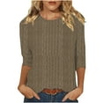 thumbnail image 3 of Ropa bonita,Blusa informal de punto con cuello redondo y mangas 3/4 para mujer, color liso, de imitación de tela, para uso diario y en casa, sopatenor, 3 of 9