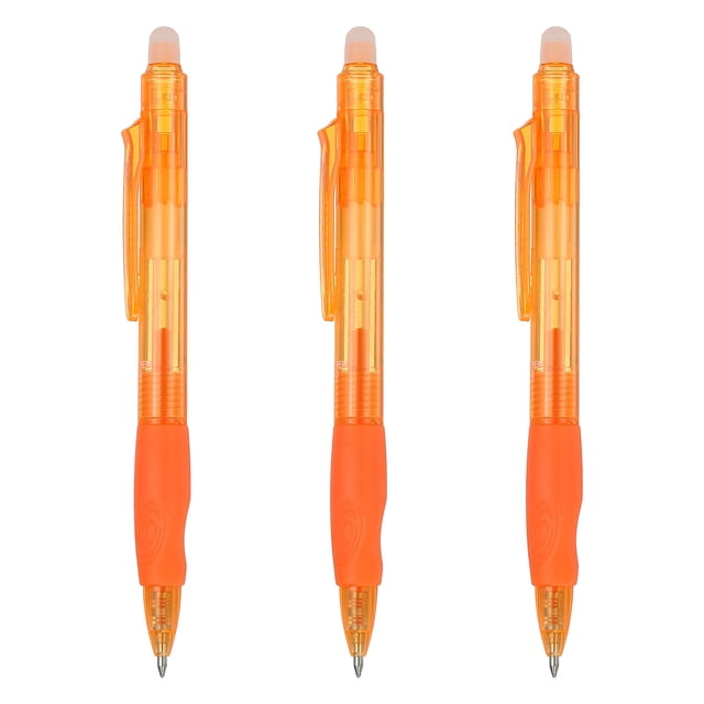 Uxcell 3Pcs Erasable Gel Pens, 0.5mm Retractable Fine Point Heat Erasable Marking Pen Smooth Writing Fabric Markers for Sewing Drawing Writing Planner, Orange Ink