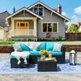 thumbnail image 6 of Walsunny 3 Pieces Outdoor Patio Sectional Sofa Furniture Set with 2-seater Sofa, Lounge Sofa, Glass Coffee Table Black PE Wicker Rattan Blue Waterproof Cushions for Garden Backyard Balcony Poolside, 6 of 6