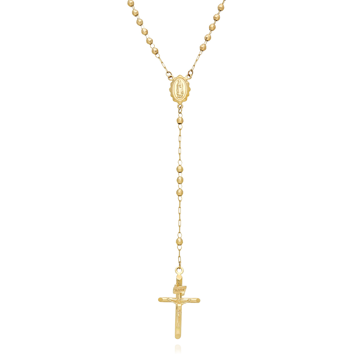 10K Gold 3mm Diamond Cut Beads Rosary 