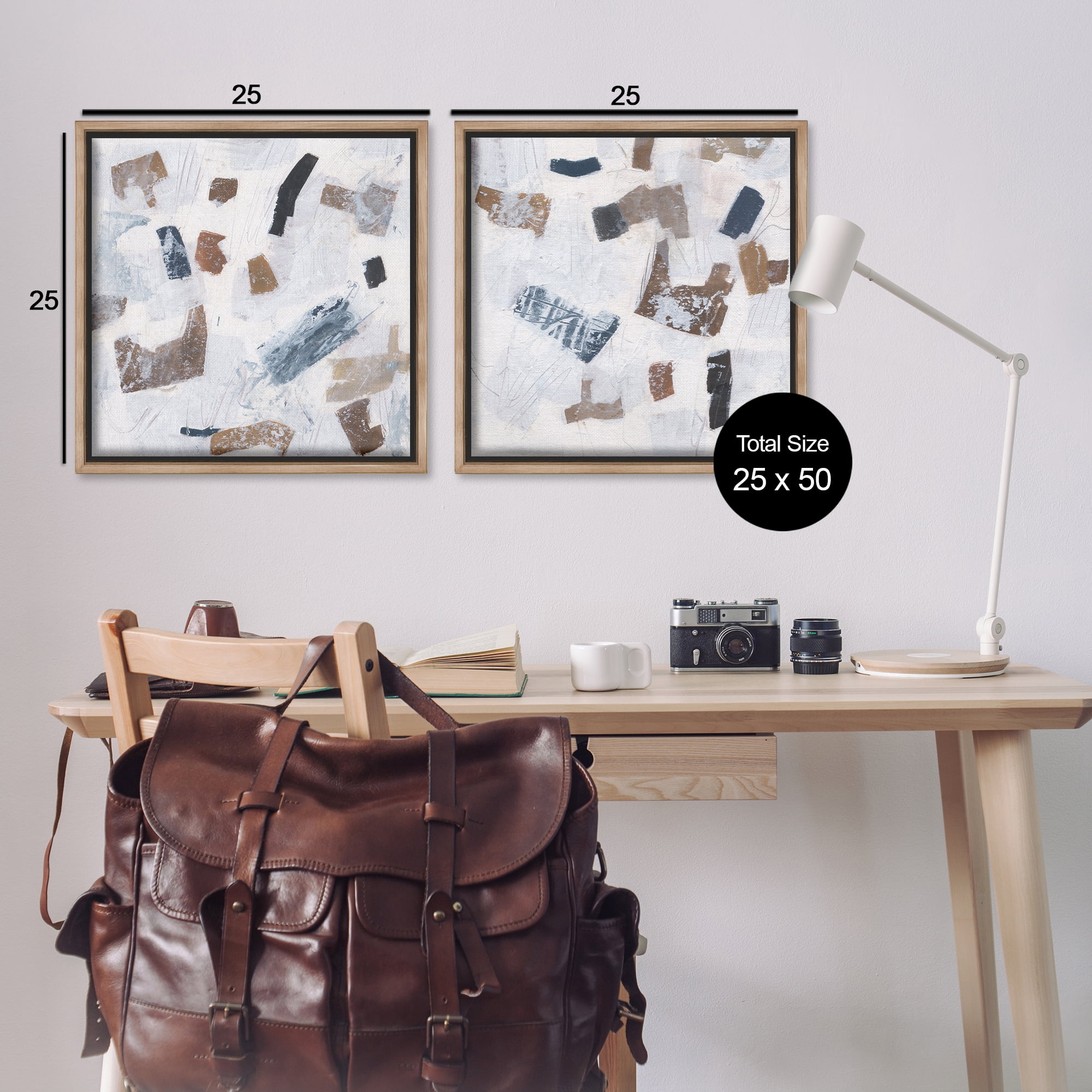 Stupell Industries Scattered Neutral Shapes Abstract Painting Brown Floater Framed Canvas Art Print Wall Art, 25 x 25, Set of 2