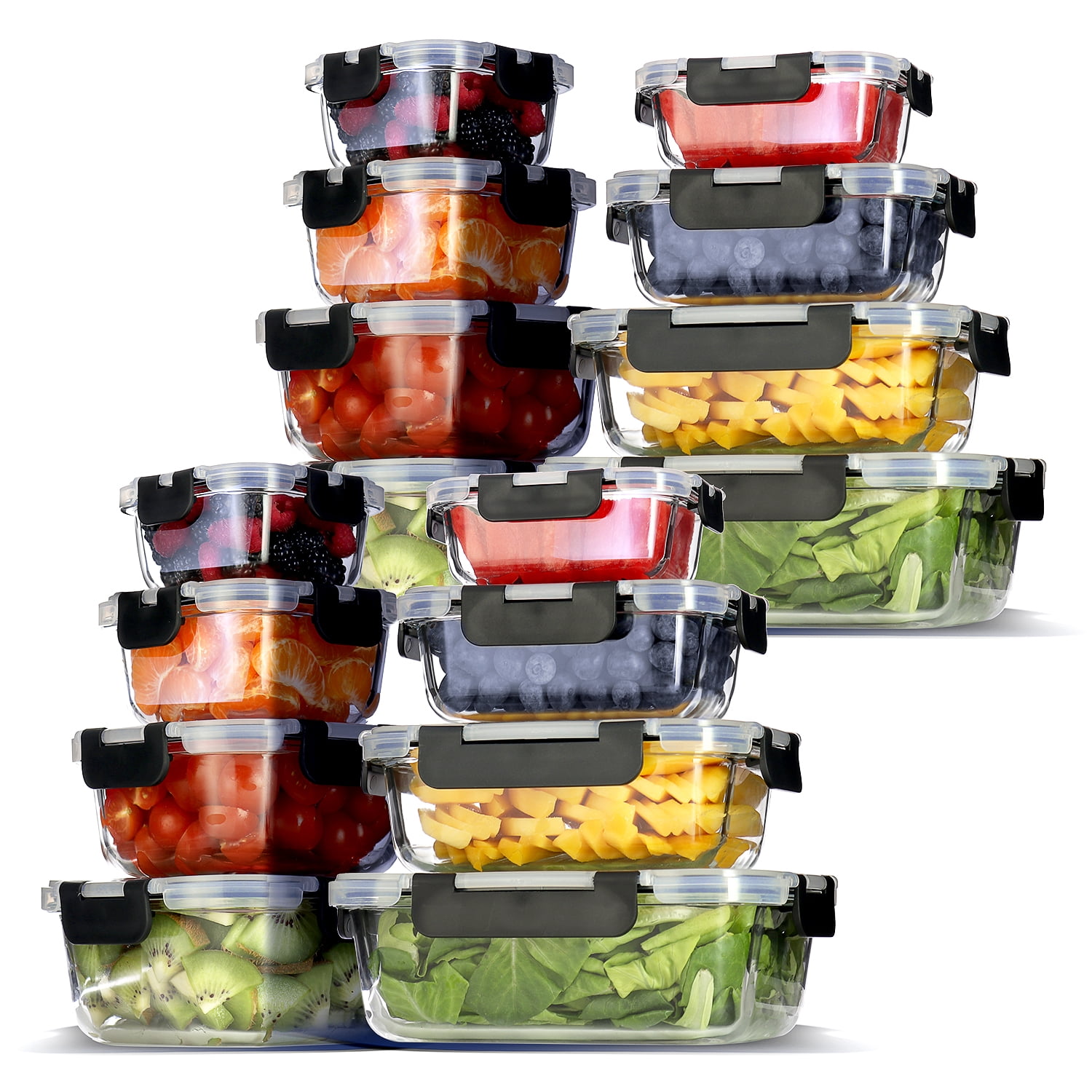 Lammaloe 32 Piece Glass Storage Containers with Lids Airtight, Leakproof, Glass Meal Prep Containers, Oven, Microwave, Freezer Safe