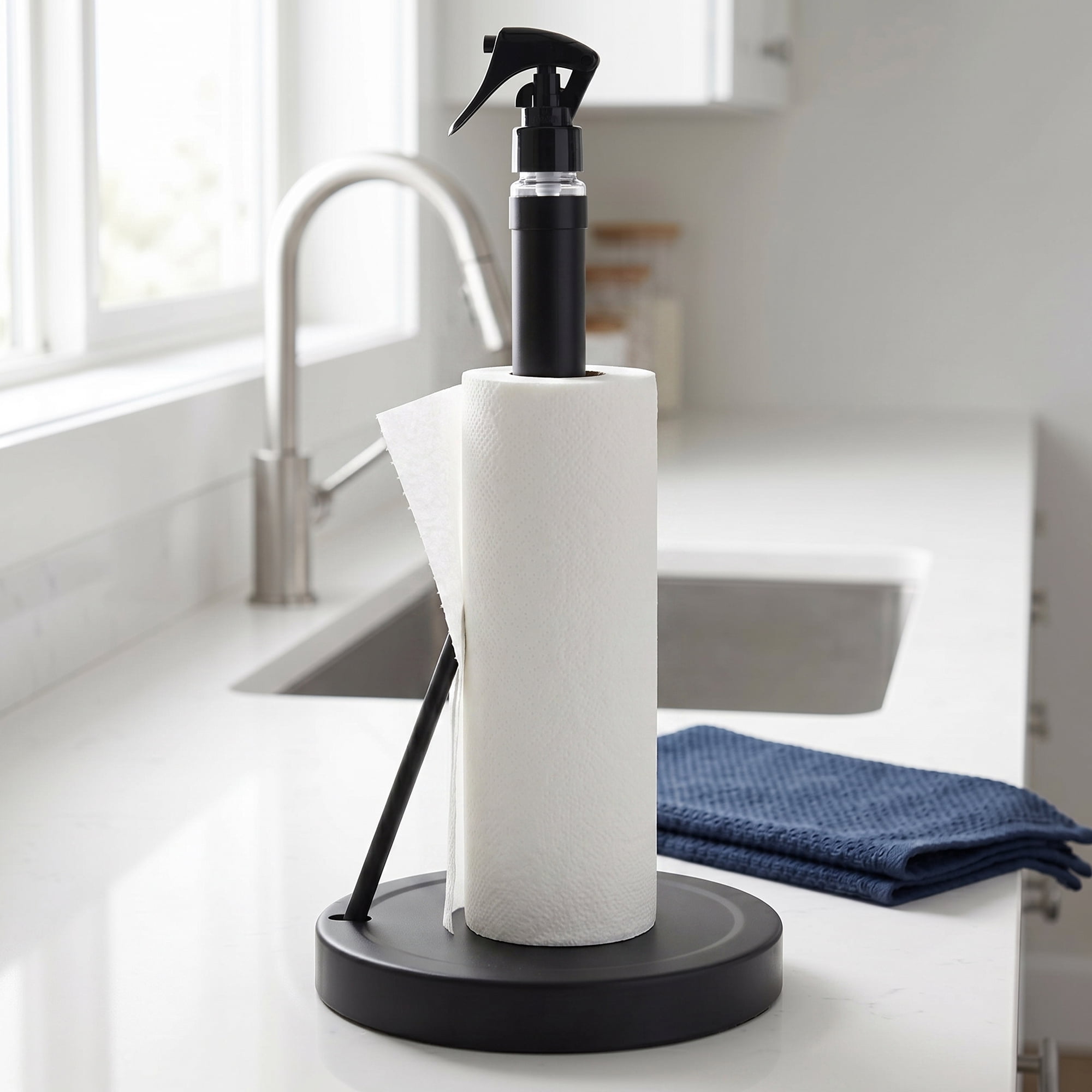 Unique Bargains Countertop Base Stainless Steel Paper Towel Holder Black 14.4x7.1inch