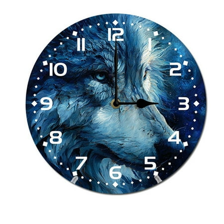 ZXCXRQFa Wolf Animal Round Wood Wall Clock, 10 Inch Battery Operated Analog Quiet Desk Clock for Home,Kitchen,Office,School,Bathroom