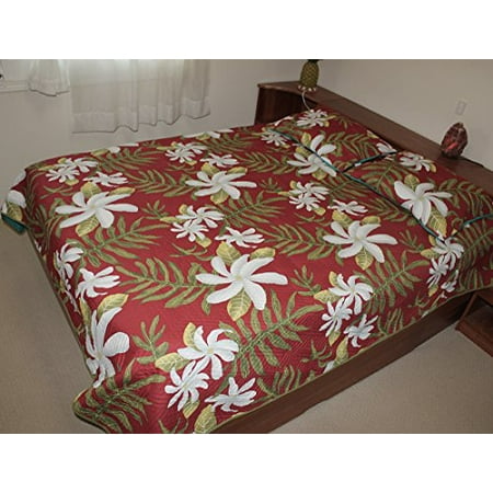 Red Full Package Hawaiian Quilt 100% Polyester Micro Fabric 4mm Thin Comforter Queen /Full Size (Red) ()