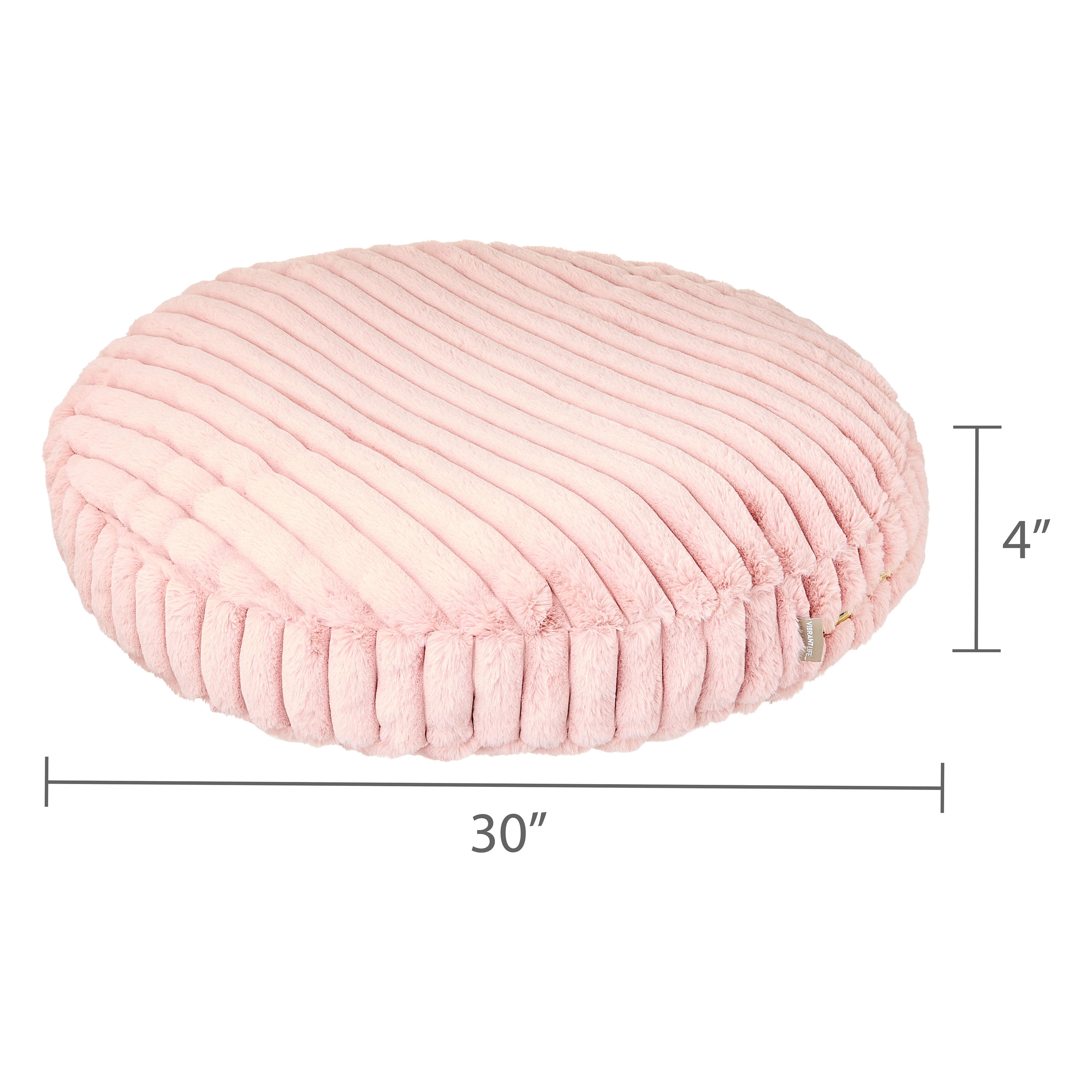 Vibrant Life Large Ribbed Round Orthopedic Pet Bed, Pink, 30"