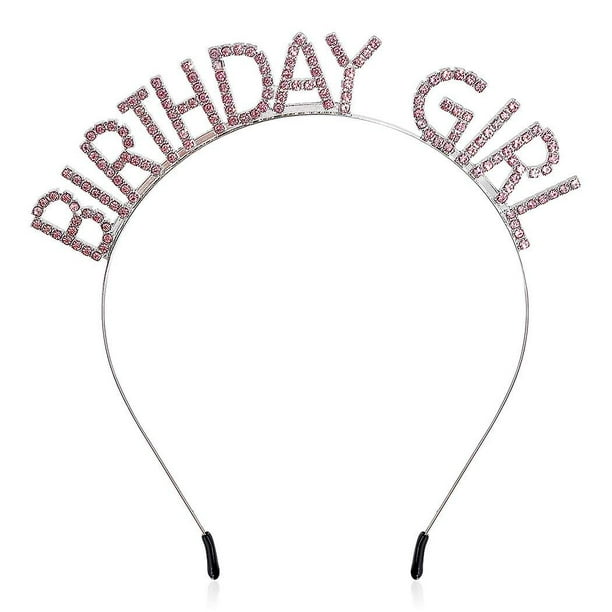 CHAO Diadema de cumpleaños para niña, tiara de cumpleaños para mujeres y niñas, corona de princesa de feliz cumpleaños, accesorios de feliz cumpleaños con diamantes de imitación, rosa